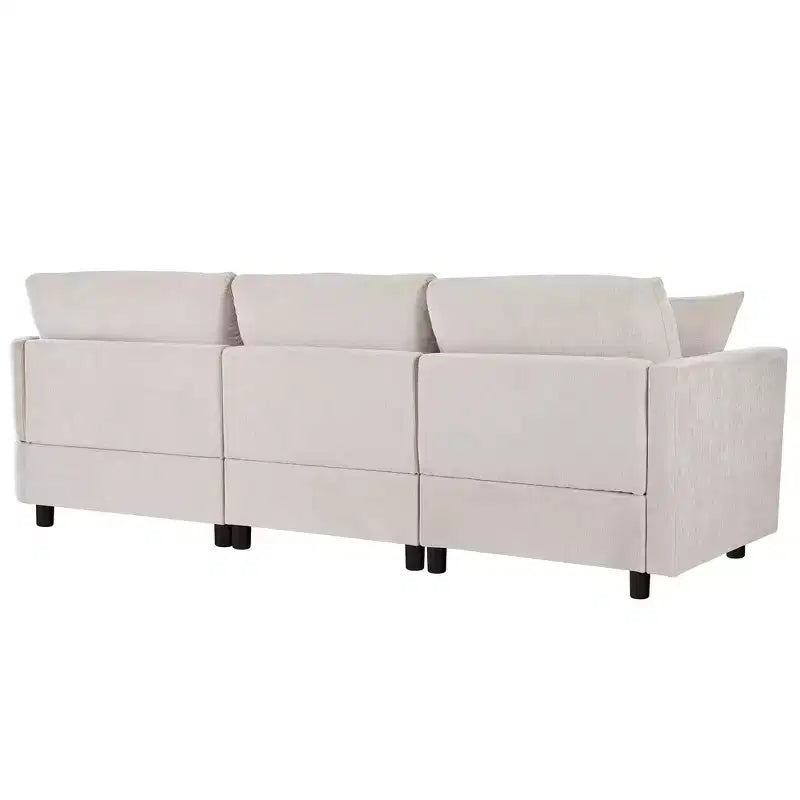 Canapé courbé rembourré de 268 cm, 3 places avec 3 oreillers, tissu chenille