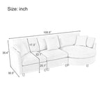 Canapé courbé rembourré de 268 cm, 3 places avec 3 oreillers, tissu chenille