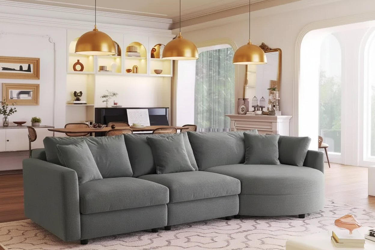 105.5 Upholstered Combination Sofas with Three Pillows and Curved Seat-ModernLuxe