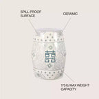 Tabouret de jardin en céramique chinoiserie Double Bonheur 18", bleu