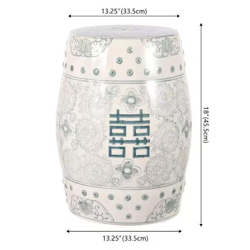 Tabouret de jardin en céramique chinoiserie Double Bonheur 18", bleu