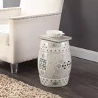 Tabouret de jardin en céramique chinoiserie Double Bonheur 18", bleu