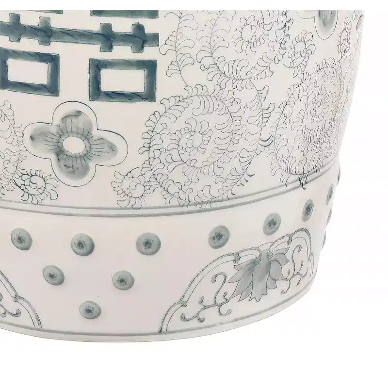Tabouret de jardin en céramique chinoiserie Double Bonheur 18", bleu