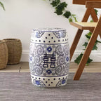 Tabouret de jardin en céramique chinoiserie Double Bonheur 18", bleu