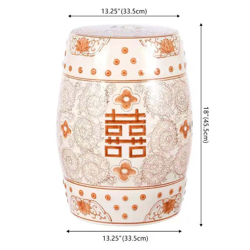 Tabouret de jardin en céramique chinoiserie Double Bonheur 18", bleu