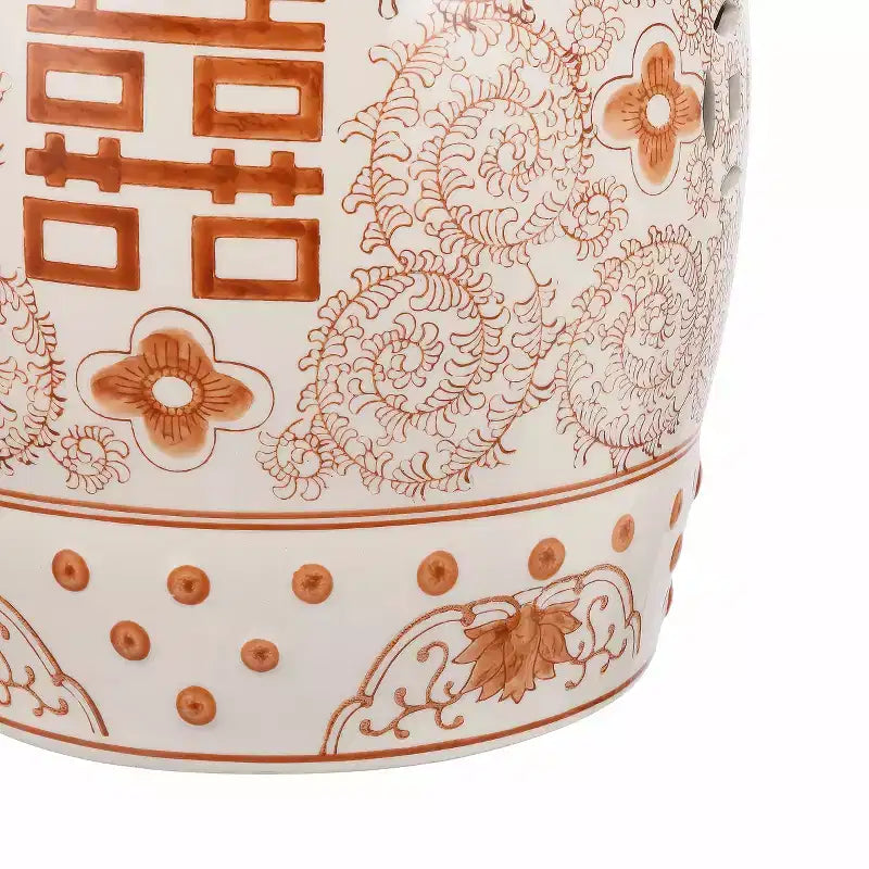 Tabouret de jardin en céramique chinoiserie Double Bonheur 18", bleu
