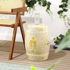 Tabouret de jardin en céramique chinoiserie Double Bonheur 18", bleu