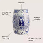 Tabouret de jardin en céramique chinoiserie Double Bonheur 18", bleu