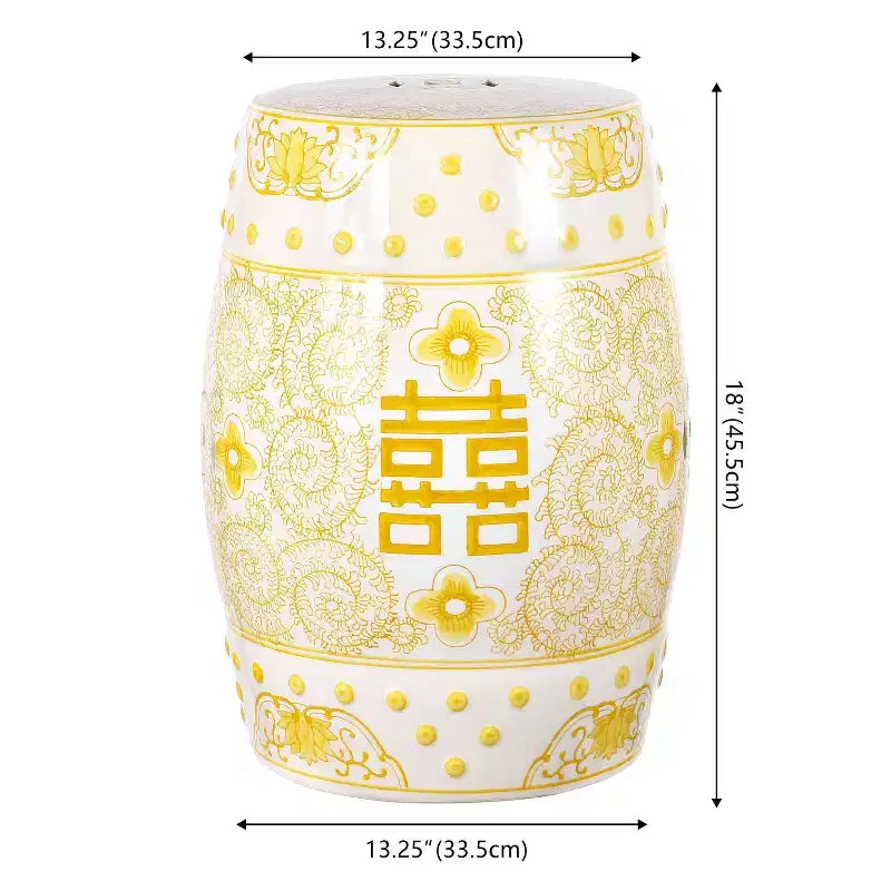 Tabouret de jardin en céramique chinoiserie Double Bonheur 18", bleu