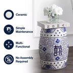 Tabouret de jardin en céramique chinoiserie Double Bonheur 18", bleu