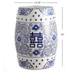 Tabouret de jardin en céramique chinoiserie Double Bonheur 18", bleu