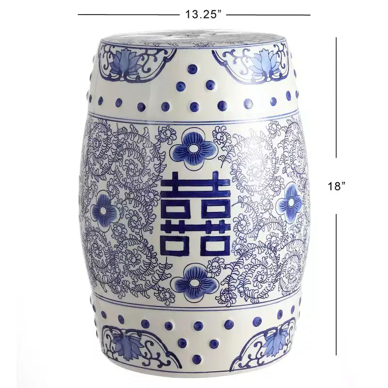 Tabouret de jardin en céramique chinoiserie Double Bonheur 18", bleu