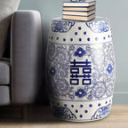 Tabouret de jardin en céramique chinoiserie Double Bonheur 18", bleu