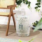 Tabouret de jardin en céramique chinoiserie Double Bonheur 18", bleu