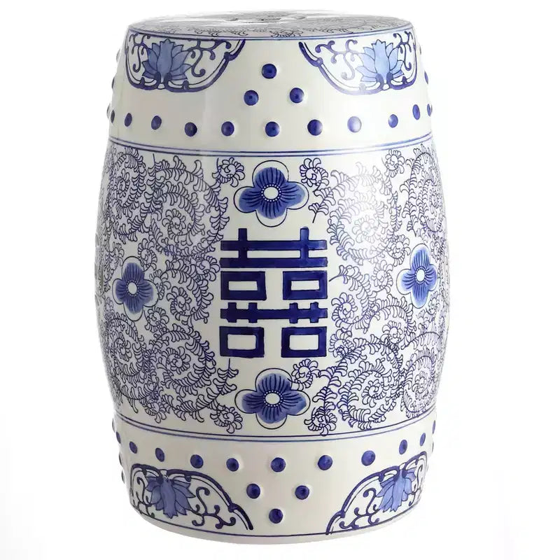 JONATHAN Y Double Happiness 18 Chinoiserie Ceramic Drum Garden Stool/Accent Table