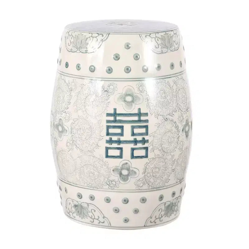 Tabouret de jardin en céramique chinoiserie Double Bonheur 18", bleu