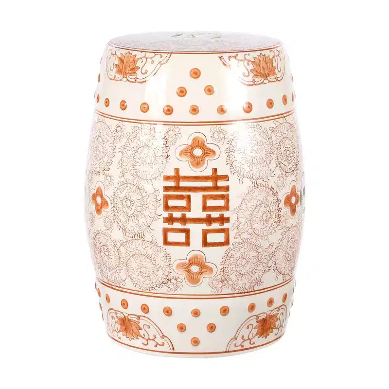 Tabouret de jardin en céramique chinoiserie Double Bonheur 18", bleu