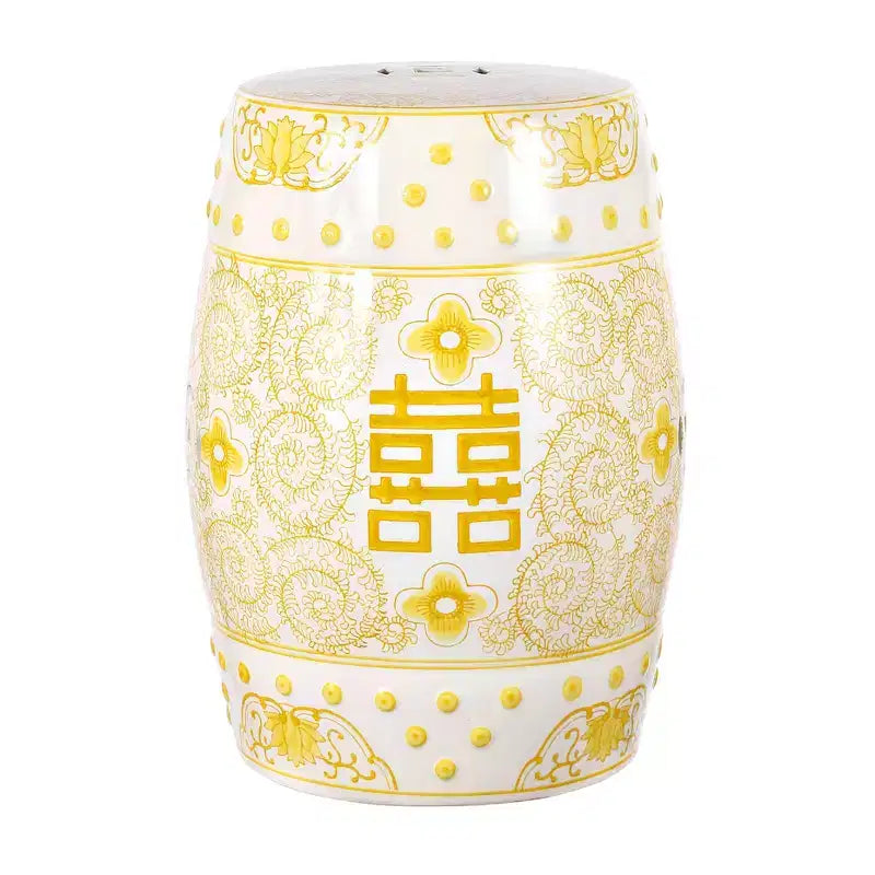 Tabouret de jardin en céramique chinoiserie Double Bonheur 18", bleu