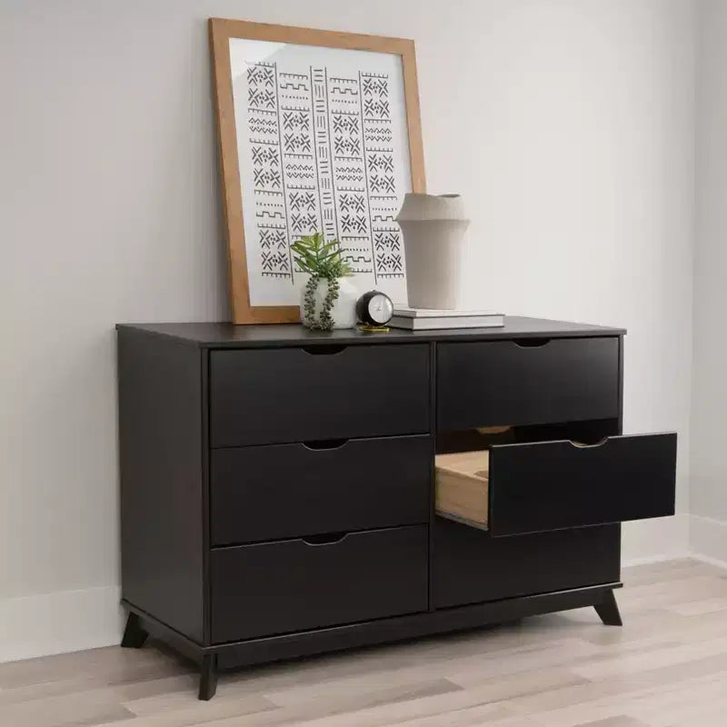 Commode moderne mi-siècle à 6 tiroirs en pin massif