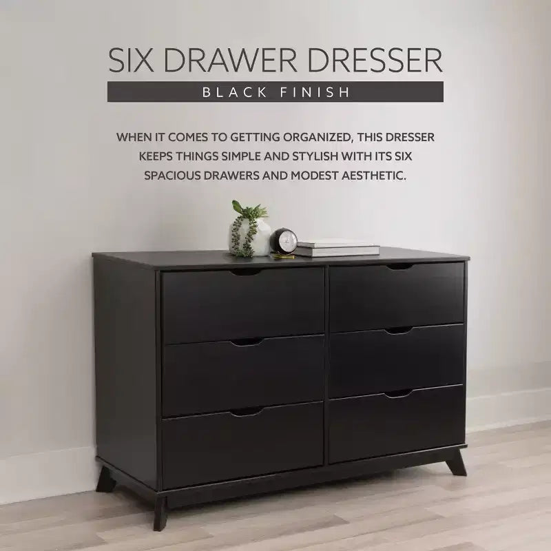 Commode moderne mi-siècle à 6 tiroirs en pin massif