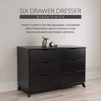 Commode moderne mi-siècle à 6 tiroirs en pin massif