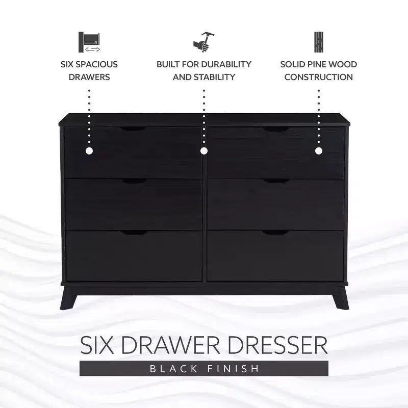 Commode moderne mi-siècle à 6 tiroirs en pin massif
