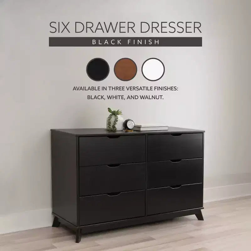 Commode moderne mi-siècle à 6 tiroirs en pin massif