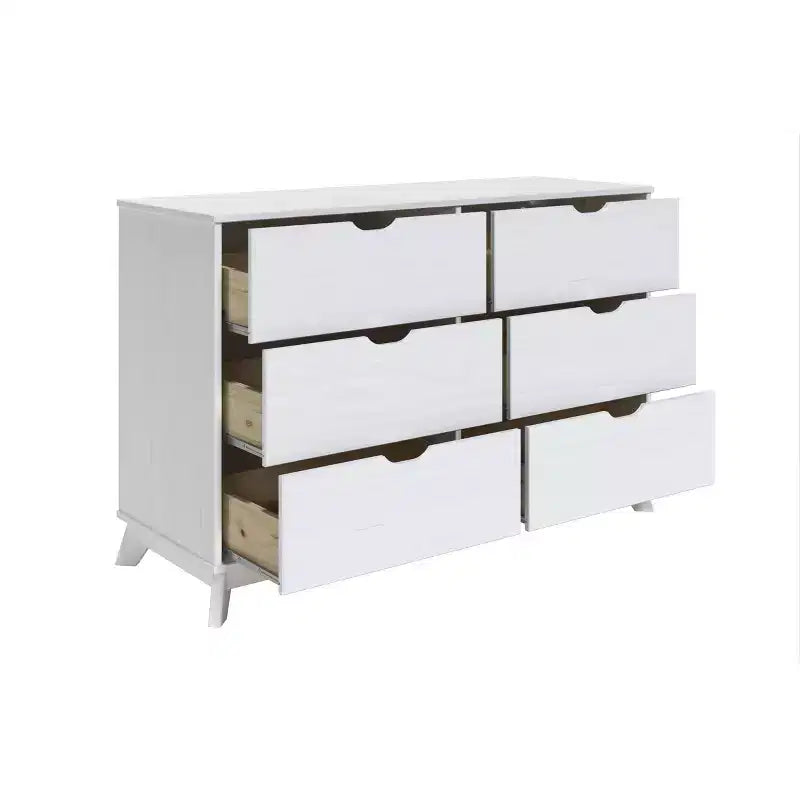 Commode moderne mi-siècle à 6 tiroirs en pin massif