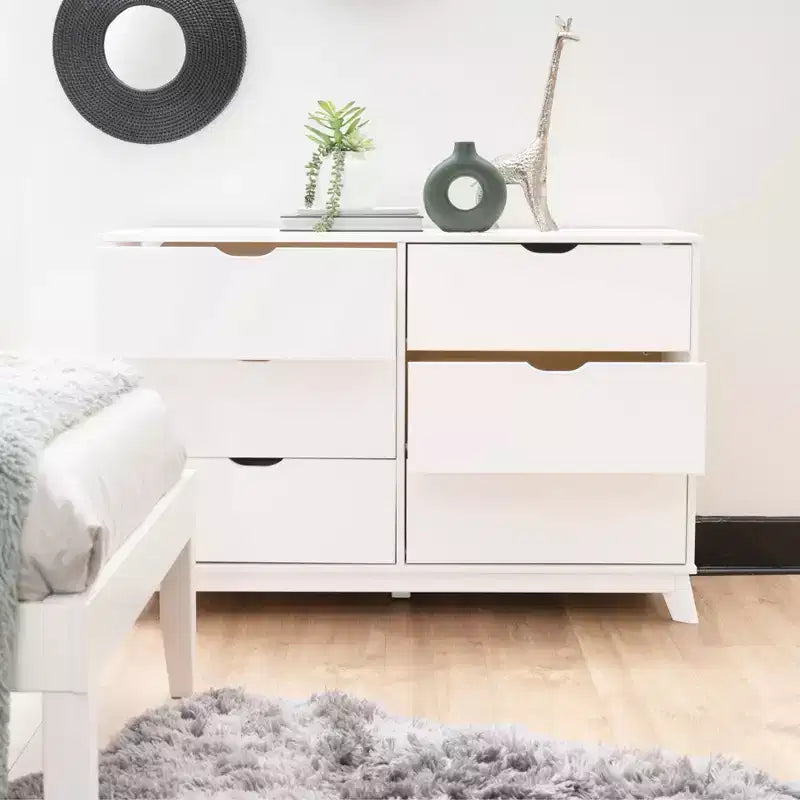 Commode moderne mi-siècle à 6 tiroirs en pin massif