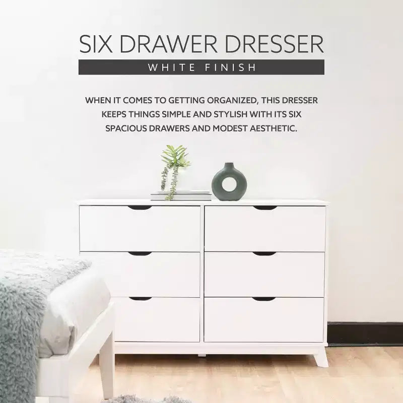 Commode moderne mi-siècle à 6 tiroirs en pin massif
