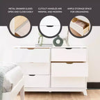 Commode moderne mi-siècle à 6 tiroirs en pin massif