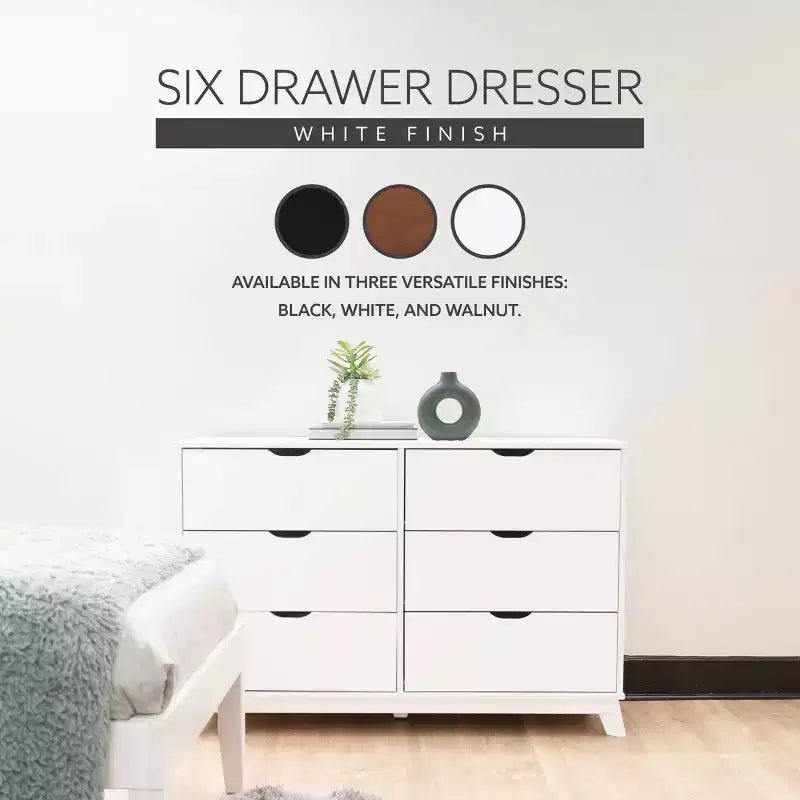 Commode moderne mi-siècle à 6 tiroirs en pin massif