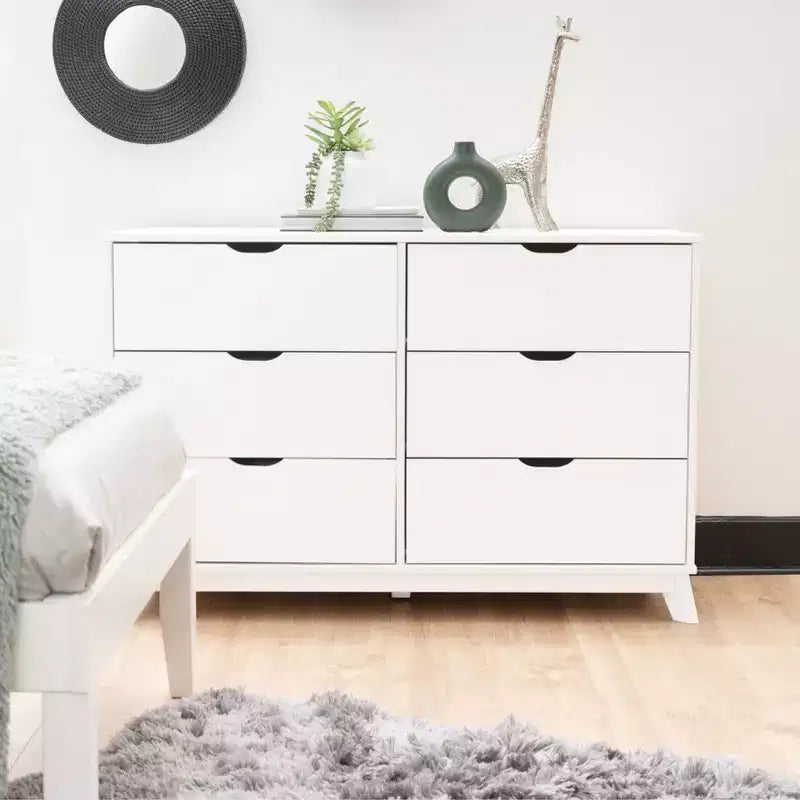 Commode moderne mi-siècle à 6 tiroirs en pin massif