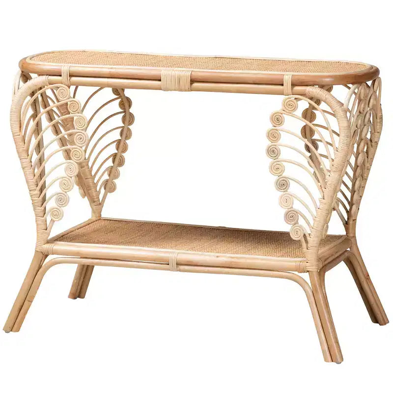 Console en rotin naturel bohème à 2 niveaux