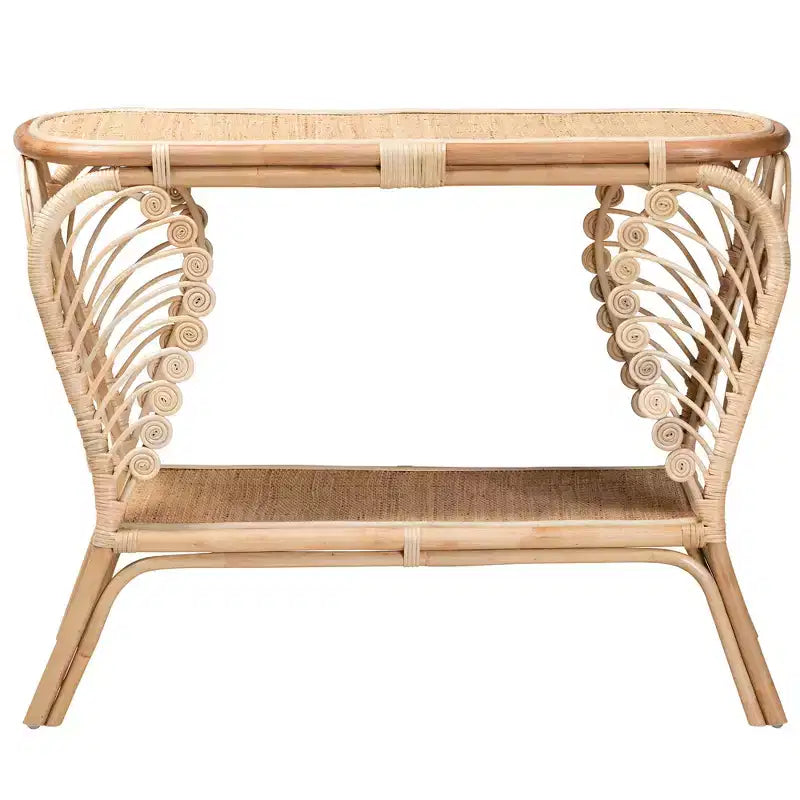 Console en rotin naturel bohème à 2 niveaux