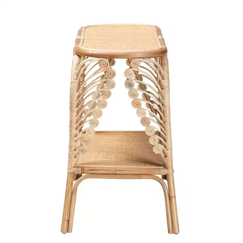 Console en rotin naturel bohème à 2 niveaux