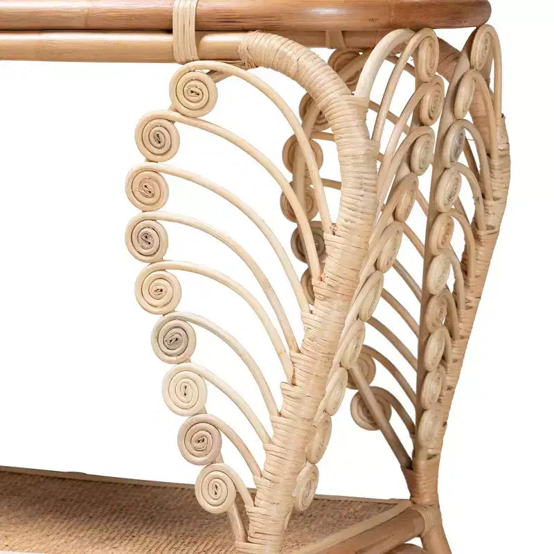 Console en rotin naturel bohème à 2 niveaux