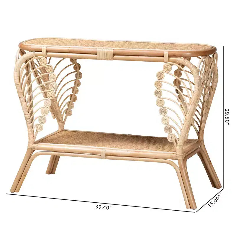 Console en rotin naturel bohème à 2 niveaux