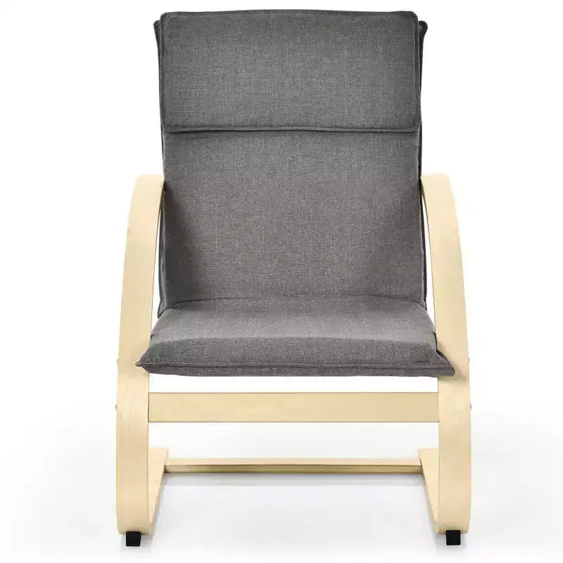 Fauteuil lounge en bois courbé, tissu lin, structure en bouleau, dossier haut, capacité 150 kg, gris