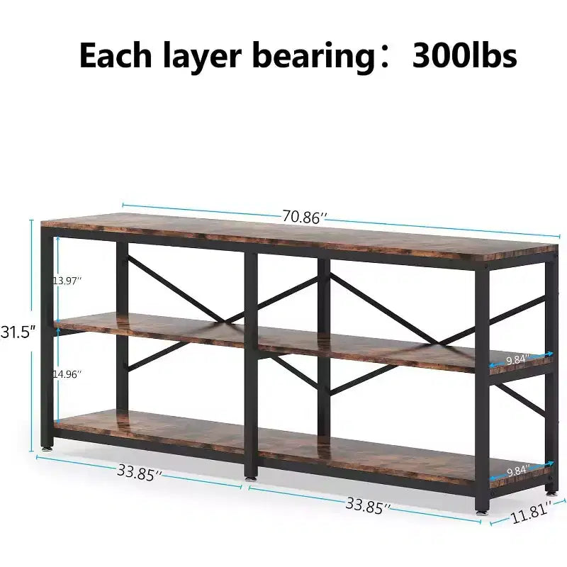 Console 3 tiroirs de 70,9 po, entrée de couloir, bois et métal, capacité de 300 lb