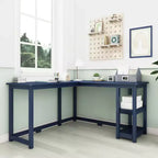 Bureau d'angle en L en bois massif avec étagères de rangement, 140,3 cm de largeur, pour bureau à domicile