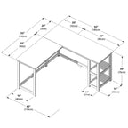 Bureau d'angle en L en bois massif avec étagères de rangement, 140,3 cm de largeur, pour bureau à domicile