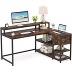Lantine Reversible L-shaped Computer Desk with Drawer, Corner Desk Table with Storage Shelves and Monitor Stand for Home Office